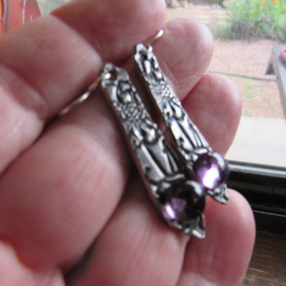 Sterling Silver and Alexandrite Handmade Earrings - Picture 2 of 3